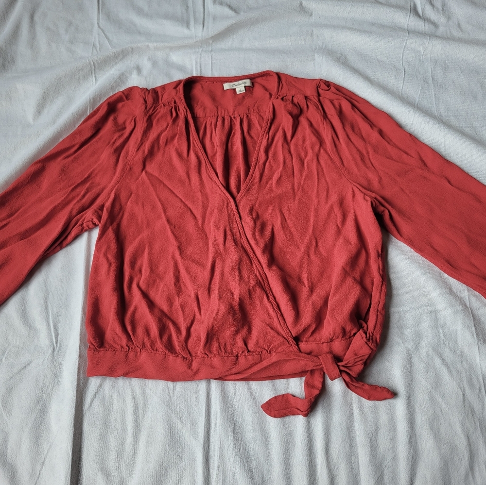 Madewell Cropped Tie Front Blouse Size Large